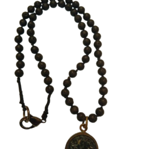 Lava Bead Dharma Wheel  Necklace