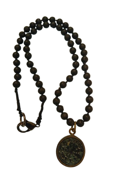 Lava Bead Dharma Wheel Necklace - Image 2