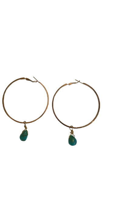 Brass Hoops Turquoise NuggetsTurquoiseEarrings #RawTurquoise #HoopEarrings #HandmadeJewelry #BrassEarrings #GemstoneEarrings #EarthyJewelry #BohoVibes #TimelessSymbols #ViralWebUs - Image 2