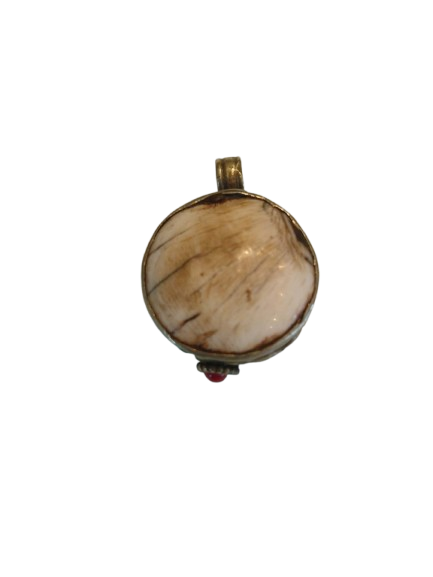 Ethically Sourced Naga Shell Pendant with Coral Accent from Tibet