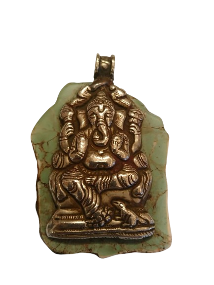 Double-Sided Ganesha & Elephant Tibetan Turquoise Pendant
