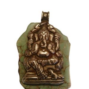 Double-Sided Ganesha & Elephant Tibetan Turquoise Pendant