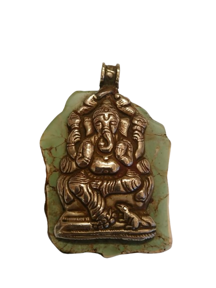 Double-Sided Ganesha & Elephant Tibetan Turquoise Pendant