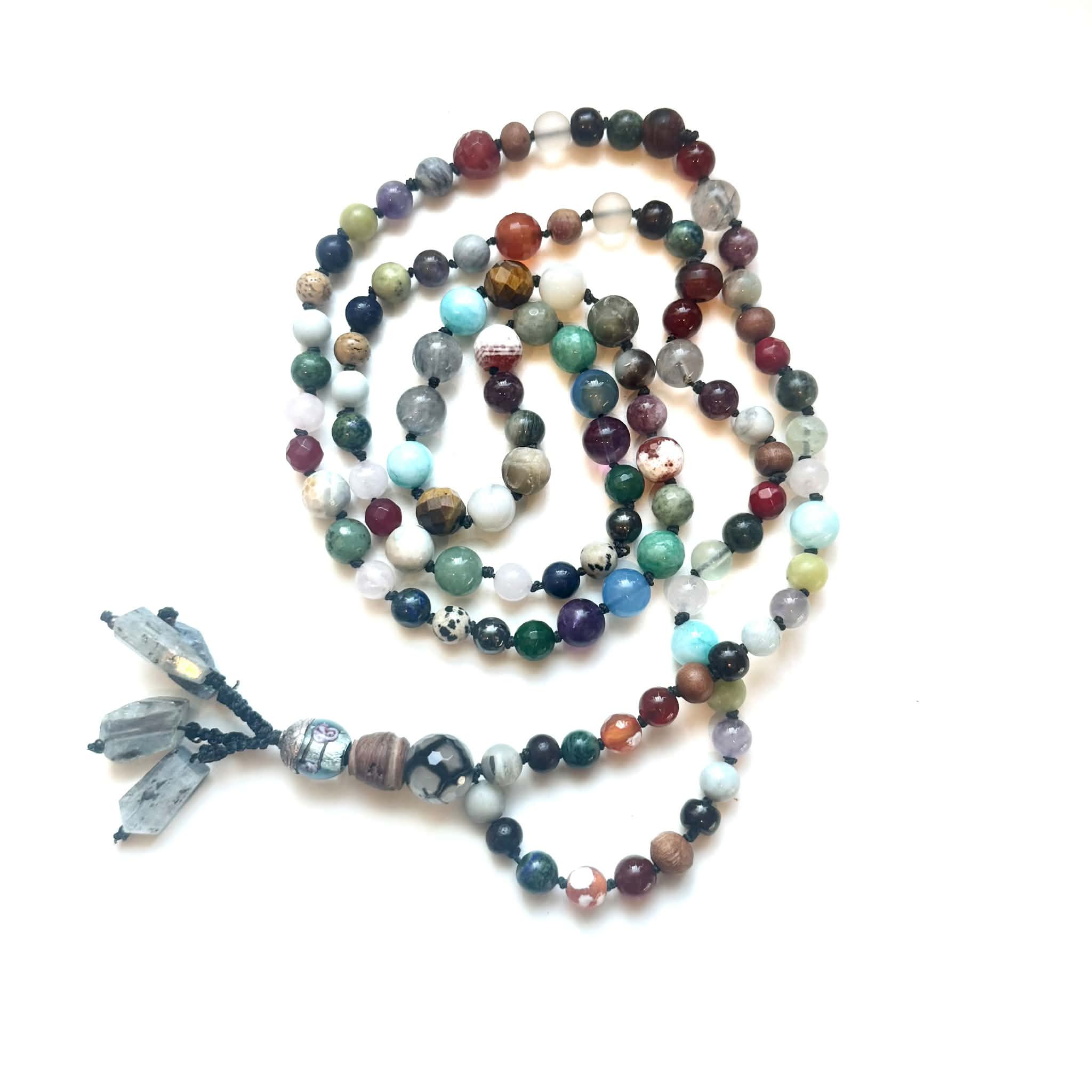 Handmade knotted Mala Necklace: Galaxy of Gemstones