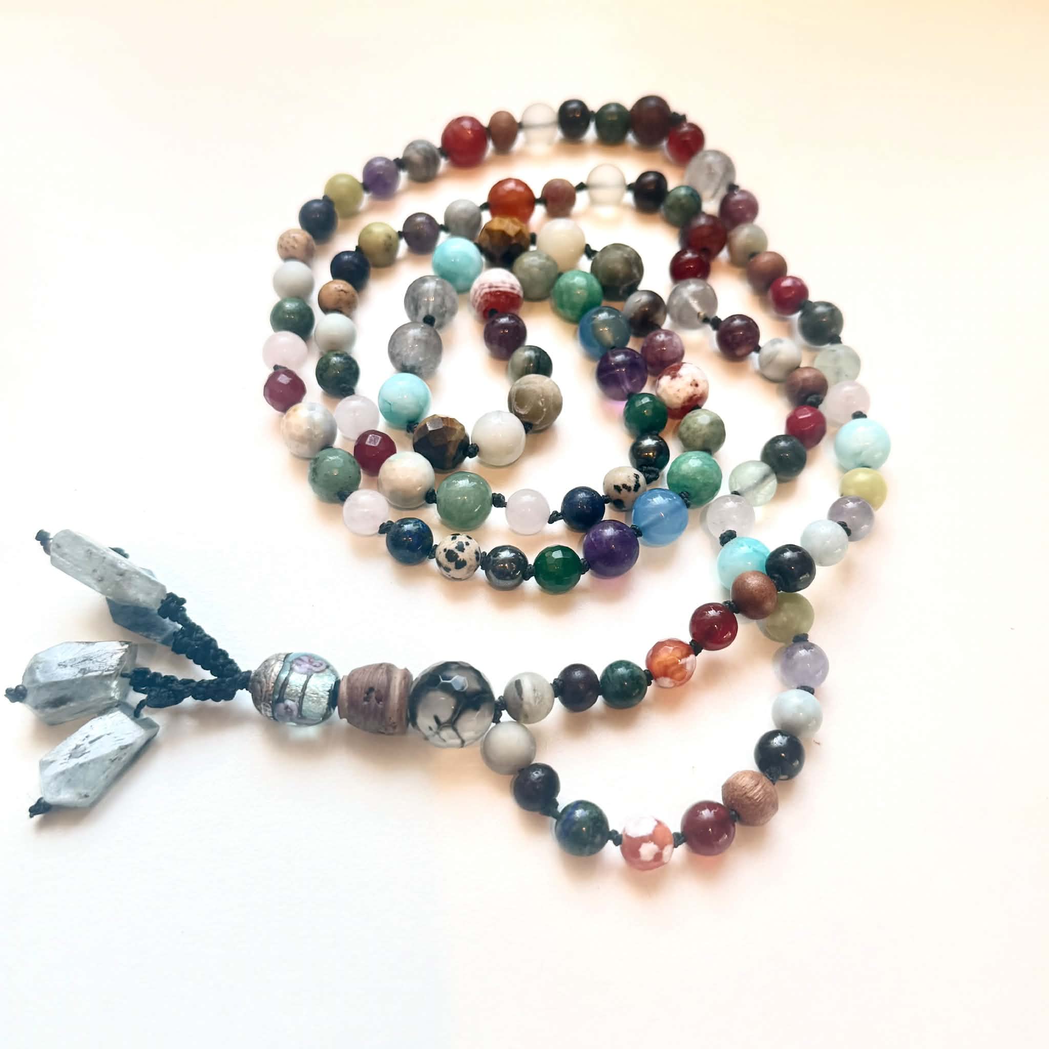 Handmade knotted Mala Necklace: Galaxy of Gemstones